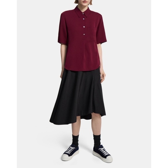 THEORY LUCAS OSSENDRIJVER EUROPEAN FASHION HOUSE SILK GEORGETTE POPOVER SHIRT M - Picture 2 of 6